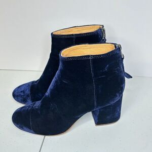 Madewell The Jillian Navy Blue Suede Leather Zip Heeled Booties Boots